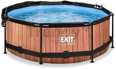 Bazén so strieškou a filtráciou Wood pool Exit Toys kruhový oceľová konštrukcia 244*76 cm hnedý od 6 rokov