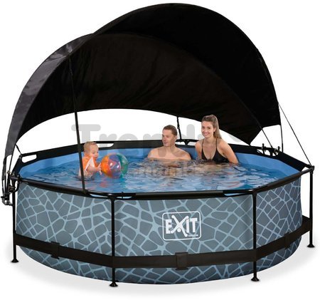Bazén so strieškou a filtráciou Stone pool Exit Toys kruhový oceľová konštrukcia 300*76 cm šedý od 6 rokov