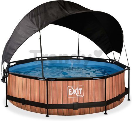 Bazén so strieškou a filtráciou Wood pool Exit Toys kruhový oceľová konštrukcia 300*76 cm hnedý od 6 rokov