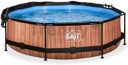 Bazén so strieškou a filtráciou Wood pool Exit Toys kruhový oceľová konštrukcia 300*76 cm hnedý od 6 rokov