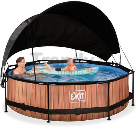 Bazén so strieškou a filtráciou Wood pool Exit Toys kruhový oceľová konštrukcia 300*76 cm hnedý od 6 rokov