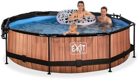 Bazén so strieškou a filtráciou Wood pool Exit Toys kruhový oceľová konštrukcia 300*76 cm hnedý od 6 rokov