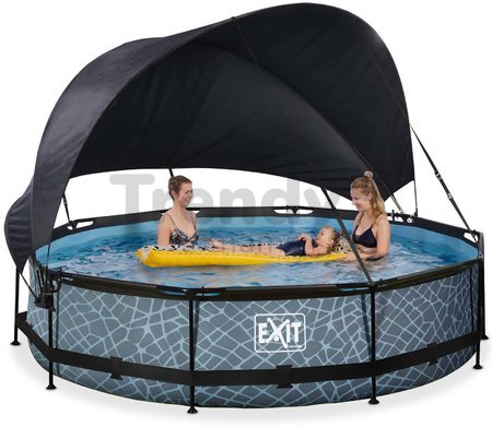 Bazén so strieškou a filtráciou Stone pool Exit Toys kruhový oceľová konštrukcia 360*76 cm šedý od 6 rokov
