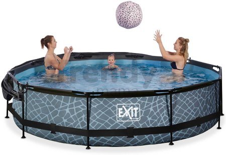 Bazén so strieškou a filtráciou Stone pool Exit Toys kruhový oceľová konštrukcia 360*76 cm šedý od 6 rokov