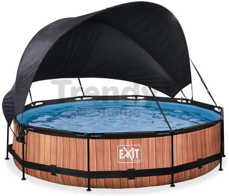 Bazén so strieškou a filtráciou Wood pool Exit Toys kruhový oceľová konštrukcia 360*76 cm hnedý od 6 rokov