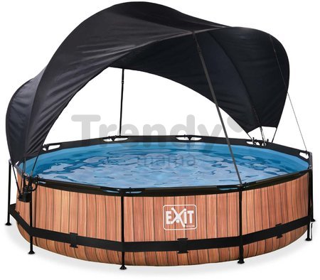 Bazén so strieškou a filtráciou Wood pool Exit Toys kruhový oceľová konštrukcia 360*76 cm hnedý od 6 rokov