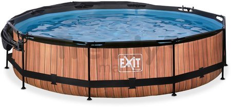 Bazén so strieškou a filtráciou Wood pool Exit Toys kruhový oceľová konštrukcia 360*76 cm hnedý od 6 rokov