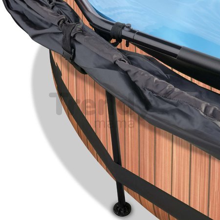Bazén so strieškou a filtráciou Wood pool Exit Toys kruhový oceľová konštrukcia 360*76 cm hnedý od 6 rokov