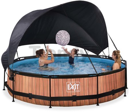 Bazén so strieškou a filtráciou Wood pool Exit Toys kruhový oceľová konštrukcia 360*76 cm hnedý od 6 rokov