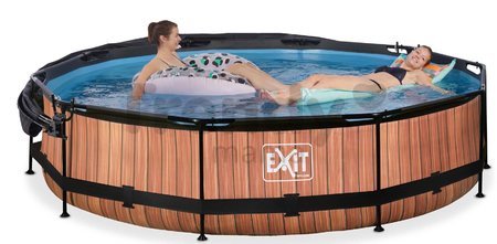 Bazén so strieškou a filtráciou Wood pool Exit Toys kruhový oceľová konštrukcia 360*76 cm hnedý od 6 rokov