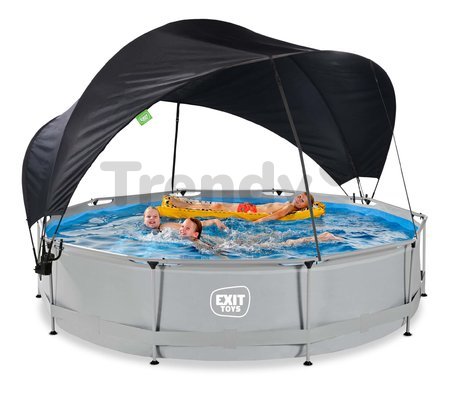 Bazén so strieškou a filtráciou Soft Grey pool Exit Toys kruhový oceľová konštrukcia 360*76 cm šedý od 6 rokov ET30351250