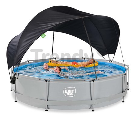 Bazén so strieškou a filtráciou Soft Grey pool Exit Toys kruhový oceľová konštrukcia 360*76 cm šedý od 6 rokov