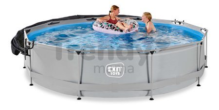 Bazén so strieškou a filtráciou Soft Grey pool Exit Toys kruhový oceľová konštrukcia 360*76 cm šedý od 6 rokov ET30351250