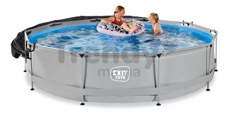 Bazén so strieškou a filtráciou Soft Grey pool Exit Toys kruhový oceľová konštrukcia 360*76 cm šedý od 6 rokov
