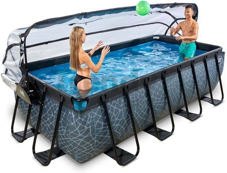 Bazén s krytom a pieskovou filtráciou Stone pool Exit Toys oceľová konštrukcia 400*200*100 cm šedý od 6 rokov