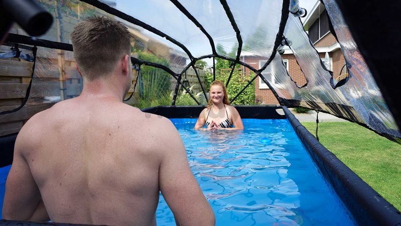 Bazén s krytom pieskovou filtráciou a tepelným čerpadlom Wood pool Exit Toys oceľová konštrukcia 400*200*100 cm hnedý od 6 rokov