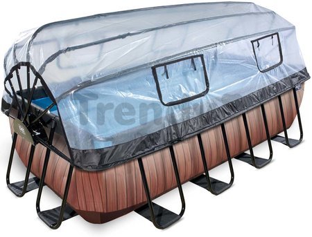 Bazén s krytom a pieskovou filtráciou Wood pool Exit Toys oceľová konštrukcia 400*200*100 cm hnedý od 6 rokov