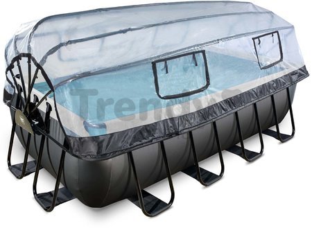 Bazén s krytom a pieskovou filtráciou Black Leather pool Exit Toys oceľová konštrukcia 400*200*100 cm čierny od 6 rokov