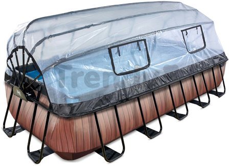 Bazén s krytom a pieskovou filtráciou Wood pool Exit Toys oceľová konštrukcia 540*250*100 cm hnedý od 6 rokov