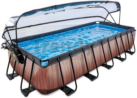 Bazén s krytom a pieskovou filtráciou Wood pool Exit Toys oceľová konštrukcia 540*250*100 cm hnedý od 6 rokov
