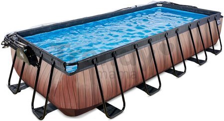 Bazén s krytom a pieskovou filtráciou Wood pool Exit Toys oceľová konštrukcia 540*250*100 cm hnedý od 6 rokov