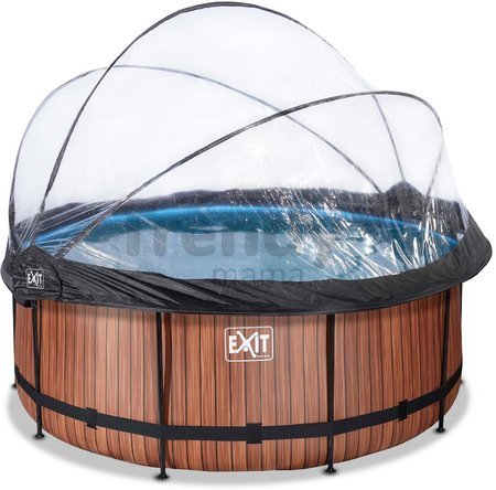 Bazén s krytom a pieskovou filtráciou Wood pool Exit Toys kruhový oceľová konštrukcia 360*122 cm hnedý od 6 rokov