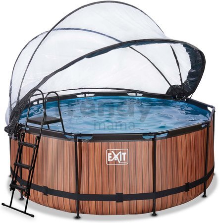 Bazén s krytom a pieskovou filtráciou Wood pool Exit Toys kruhový oceľová konštrukcia 360*122 cm hnedý od 6 rokov
