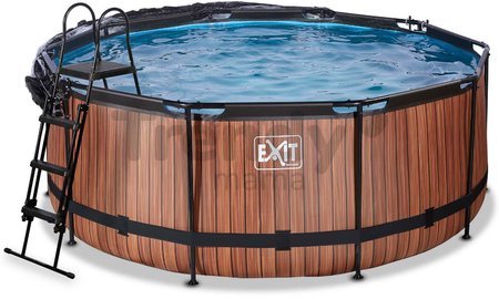 Bazén s krytom a pieskovou filtráciou Wood pool Exit Toys kruhový oceľová konštrukcia 360*122 cm hnedý od 6 rokov