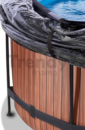 Bazén s krytom a pieskovou filtráciou Wood pool Exit Toys kruhový oceľová konštrukcia 360*122 cm hnedý od 6 rokov