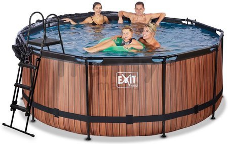 Bazén s krytom a pieskovou filtráciou Wood pool Exit Toys kruhový oceľová konštrukcia 360*122 cm hnedý od 6 rokov