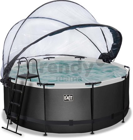 Bazén s krytom a pieskovou filtráciou Black Leather pool Exit Toys kruhový oceľová konštrukcia 360*122 cm čierny od 6 rokov
