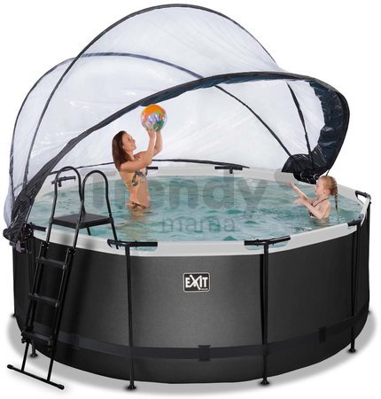 Bazén s krytom a pieskovou filtráciou Black Leather pool Exit Toys kruhový oceľová konštrukcia 360*122 cm čierny od 6 rokov