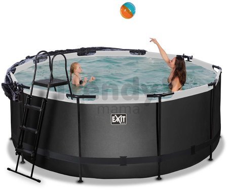 Bazén s krytom a pieskovou filtráciou Black Leather pool Exit Toys kruhový oceľová konštrukcia 360*122 cm čierny od 6 rokov
