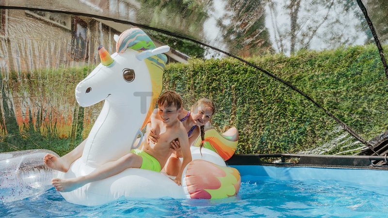 Bazén s krytom a pieskovou filtráciou Stone pool Exit Toys kruhový oceľová konštrukcia 427*122 cm šedý od 6 rokov