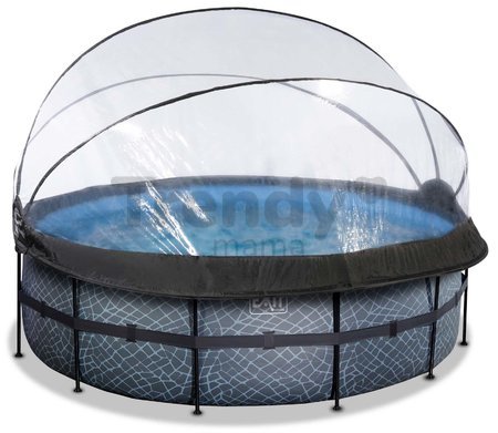 Bazén s krytom a pieskovou filtráciou Stone pool Exit Toys kruhový oceľová konštrukcia 427*122 cm šedý od 6 rokov