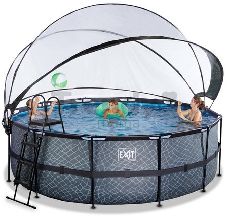 Bazén s krytom a pieskovou filtráciou Stone pool Exit Toys kruhový oceľová konštrukcia 427*122 cm šedý od 6 rokov