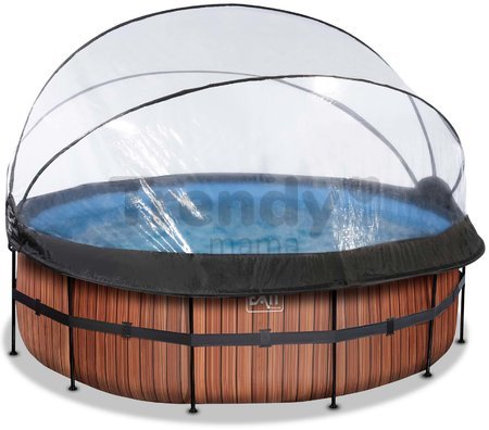 Bazén s krytom a pieskovou filtráciou Wood pool Exit Toys kruhový oceľová konštrukcia 427*122 cm hnedý od 6 rokov