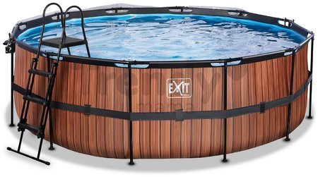 Bazén s krytom a pieskovou filtráciou Wood pool Exit Toys kruhový oceľová konštrukcia 427*122 cm hnedý od 6 rokov