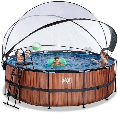 Bazén s krytom a pieskovou filtráciou Wood pool Exit Toys kruhový oceľová konštrukcia 427*122 cm hnedý od 6 rokov