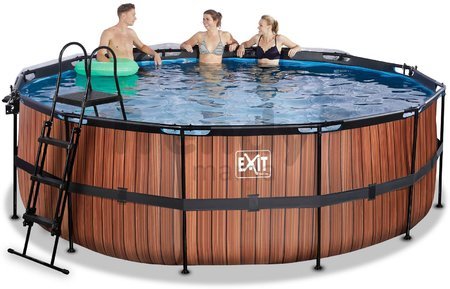 Bazén s krytom a pieskovou filtráciou Wood pool Exit Toys kruhový oceľová konštrukcia 427*122 cm hnedý od 6 rokov
