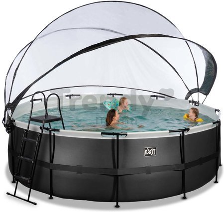 Bazén s krytom a pieskovou filtráciou Black Leather pool Exit Toys kruhový oceľová konštrukcia 427*122 cm čierny od 6 rokov