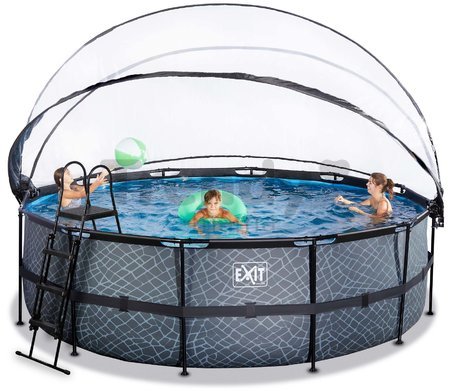 Bazén s krytom a pieskovou filtráciou Stone pool Exit Toys kruhový oceľová konštrukcia 450*122 cm šedý od 6 rokov