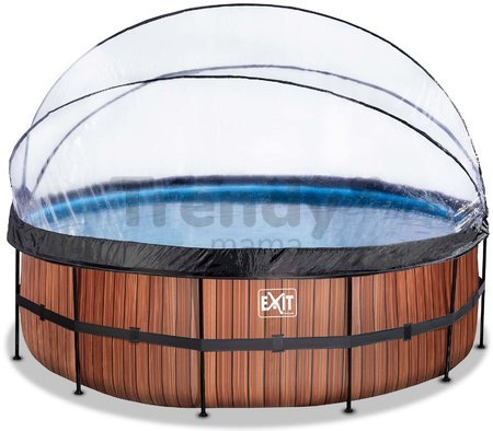 Bazén s krytom a pieskovou filtráciou Wood pool Exit Toys kruhový oceľová konštrukcia 450*122 cm hnedý od 6 rokov