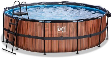 Bazén s krytom a pieskovou filtráciou Wood pool Exit Toys kruhový oceľová konštrukcia 450*122 cm hnedý od 6 rokov