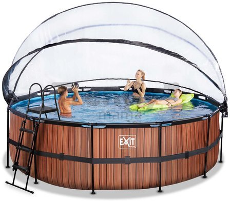 Bazén s krytom a pieskovou filtráciou Wood pool Exit Toys kruhový oceľová konštrukcia 450*122 cm hnedý od 6 rokov