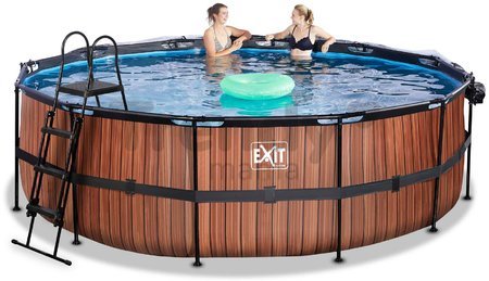 Bazén s krytom a pieskovou filtráciou Wood pool Exit Toys kruhový oceľová konštrukcia 450*122 cm hnedý od 6 rokov