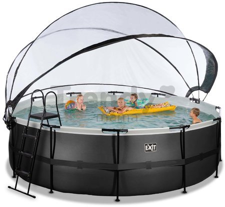 Bazén s krytom a pieskovou filtráciou Black Leather pool Exit Toys kruhový oceľová konštrukcia 450*122 cm čierny od 6 rokov