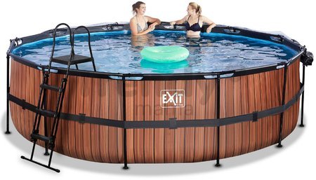 Bazén s krytom a pieskovou filtráciou Wood pool Exit Toys kruhový oceľová konštrukcia 488*122 cm hnedý od 6 rokov