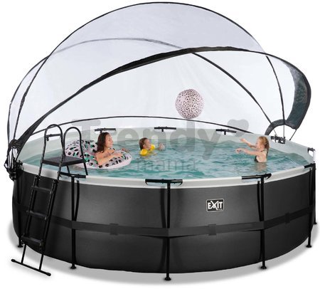 Bazén s krytom a pieskovou filtráciou Black Leather pool Exit Toys kruhový oceľová konštrukcia 488*122 cm čierny od 6 rokov