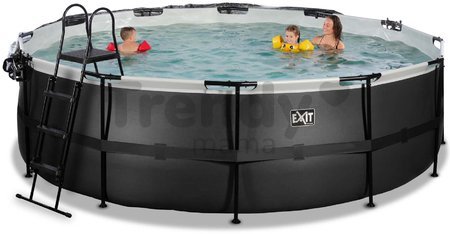 Bazén s krytom a pieskovou filtráciou Black Leather pool Exit Toys kruhový oceľová konštrukcia 488*122 cm čierny od 6 rokov